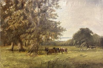 A EVERARD READ ANTIQUE ENGLISH BEAULIEUS OAK PAINTING BY A EVERARD READ