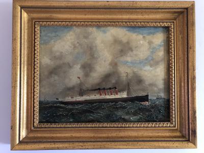 A F Gie se Lusitania Cunard liner Nautical Ship painting 1907