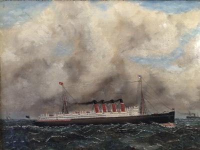 A F Gie se Lusitania Cunard liner Nautical Ship painting 1907