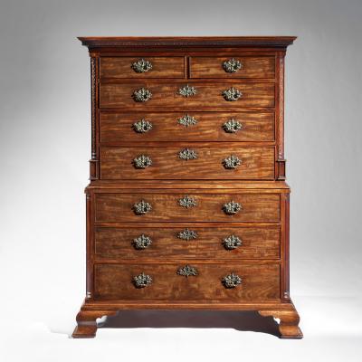 A FINE GEORGE III PERIOD MAHOGANY TALL BOY