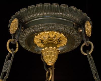 A FINE ORMOLU AND BRONZE EMPIRE CHANDELIER