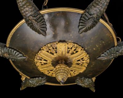 A FINE ORMOLU AND BRONZE EMPIRE CHANDELIER