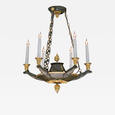 A FINE ORMOLU AND BRONZE EMPIRE CHANDELIER