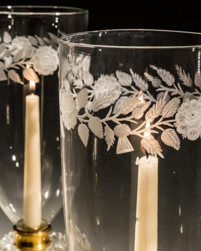 A FINE PAIR OF REGENCY CUT GLASS HURRICANE LIGHTS