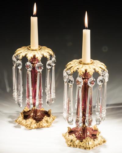 A FINE PAIR OF ROCKINGHAM PORCELAIN CANDLESTICKS