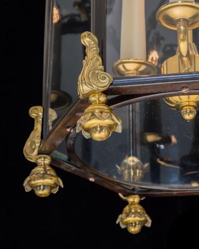 A FINE VICTORIAN GILT BRONZE HEXAGONAL HALL LANTERN