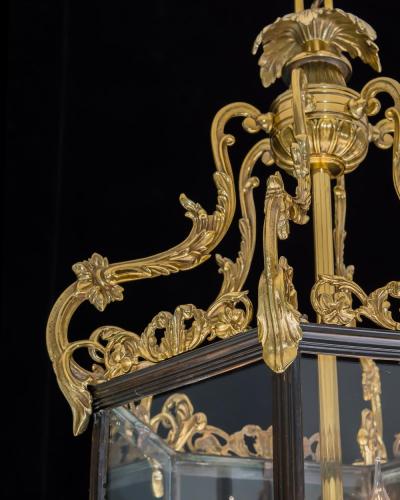 A FINE VICTORIAN GILT BRONZE HEXAGONAL HALL LANTERN