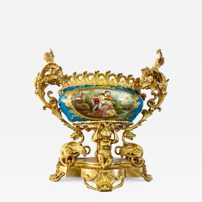 A FRENCH ANTIQUE SEVRES STYLE PORCELAIN ORMOLU MOUNTED CENTERPIECE 19TH CENTURY