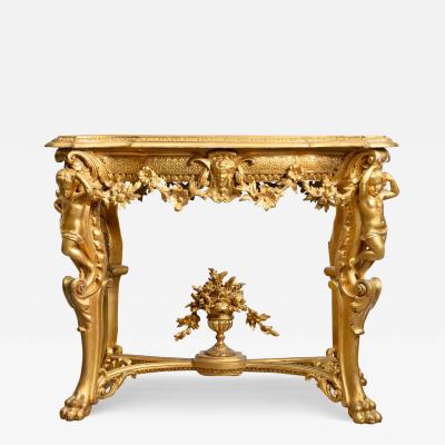 A FRENCH LOUIS XV STYLE CARVED GILT WOOD GESSO FIGURAL SIDE TABLE