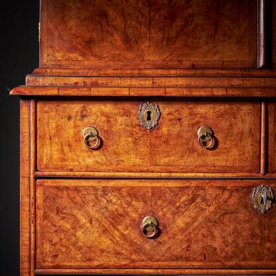 A Fine 17th Century William and Mary Burl Walnut Cabinet on Chest Circa 1690