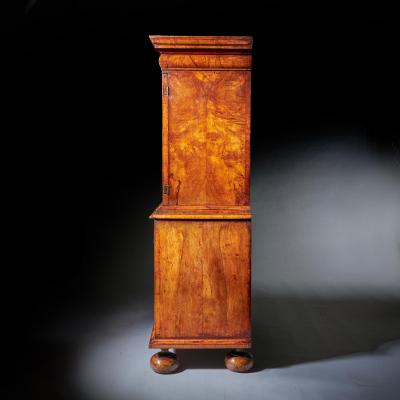 A Fine 17th Century William and Mary Burl Walnut Cabinet on Chest Circa 1690