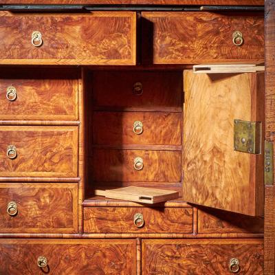A Fine 17th Century William and Mary Burl Walnut Cabinet on Chest Circa 1690