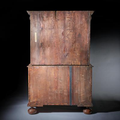 A Fine 17th Century William and Mary Burl Walnut Cabinet on Chest Circa 1690
