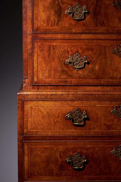 A Fine 18th Century George II Figured Walnut Chest on Chest or Tallboy 1740