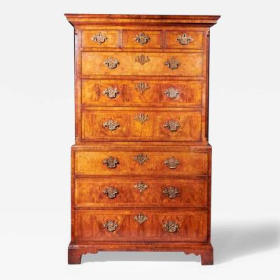 A Fine 18th Century George II Figured Walnut Chest on Chest or Tallboy 1740