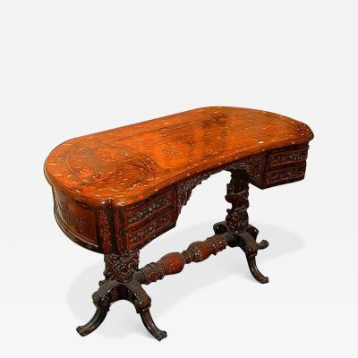A Fine 19th Century Chinese Export Marquetry Kidney shaped Desk