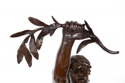A Fine 36 H French Antique Bronze Sculpture Victory by Eugene Marioton