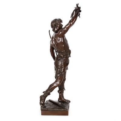 A Fine 36 H French Antique Bronze Sculpture Victory by Eugene Marioton