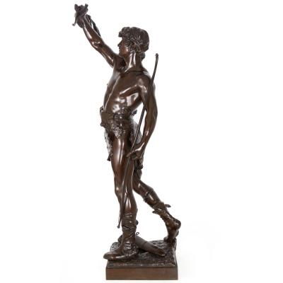 A Fine 36 H French Antique Bronze Sculpture Victory by Eugene Marioton