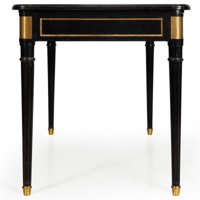 A Fine Black Louis XVI Style Leather Writing Table Desk Bureau Plat ca 1950