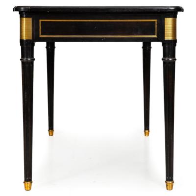 A Fine Black Louis XVI Style Leather Writing Table Desk Bureau Plat ca 1950