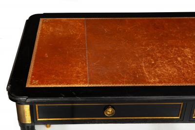 A Fine Black Louis XVI Style Leather Writing Table Desk Bureau Plat ca 1950
