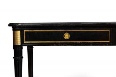 A Fine Black Louis XVI Style Leather Writing Table Desk Bureau Plat ca 1950