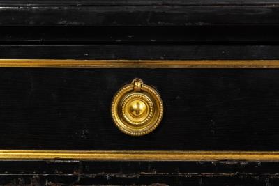 A Fine Black Louis XVI Style Leather Writing Table Desk Bureau Plat ca 1950