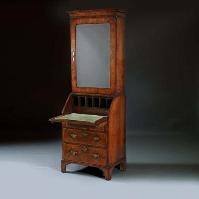 A Fine Early 18th Century George I Burr Walnut Bureau Bookcase Circa 1715