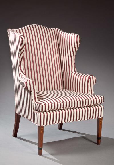A Fine Federal Bellflower Inlaid Wing Chair