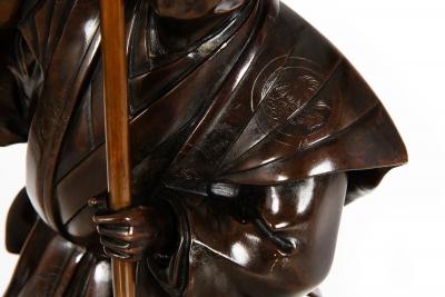 A Fine Japanese Meiji Period Antique Bronze Sculpture of a Samurai Warrior