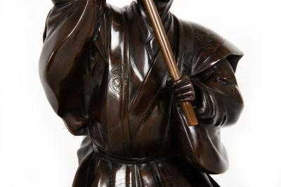 A Fine Japanese Meiji Period Antique Bronze Sculpture of a Samurai Warrior