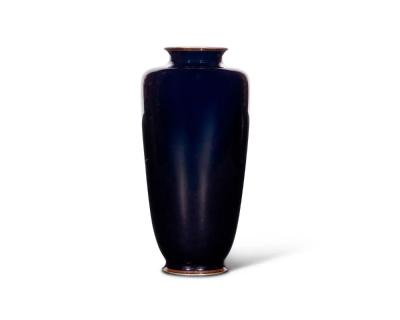 A Fine Large Japanese Cloisonne Enamel Cobalt Blue Vase with Cranes Hayashi
