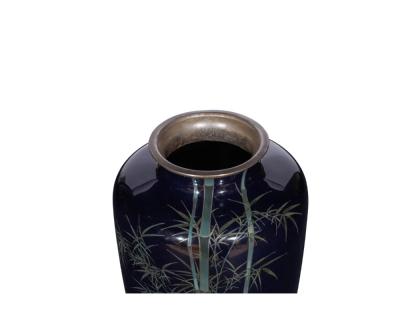 A Fine Large Japanese Cloisonne Enamel Cobalt Blue Vase with Cranes Hayashi