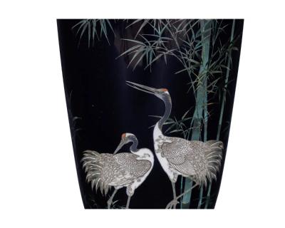 A Fine Large Japanese Cloisonne Enamel Cobalt Blue Vase with Cranes Hayashi