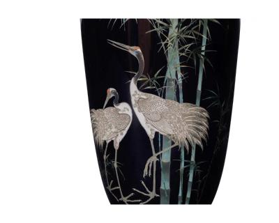 A Fine Large Japanese Cloisonne Enamel Cobalt Blue Vase with Cranes Hayashi