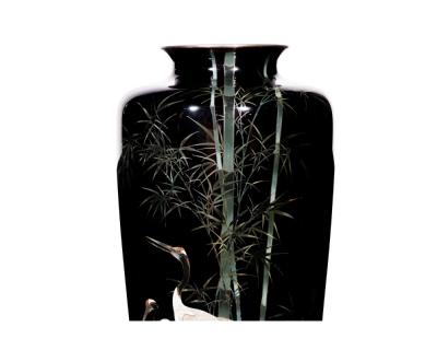 A Fine Large Japanese Cloisonne Enamel Cobalt Blue Vase with Cranes Hayashi