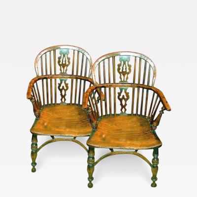 A Fine Pair of 18th Century English Yew Wood Windsor Chairs