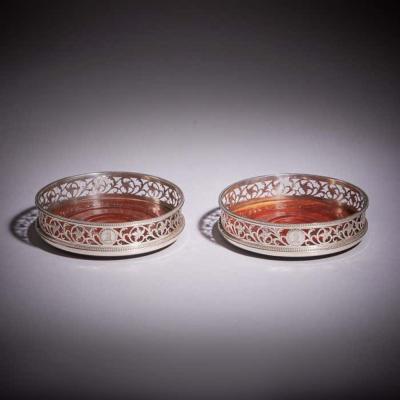 A Fine Pair of 18th Century George III Silver Engraved Open Fret Wine Coasters