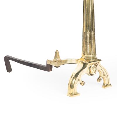 A Fine and Interesting Pair of Late 19th Century Gothic Revival Ormolu Andirons
