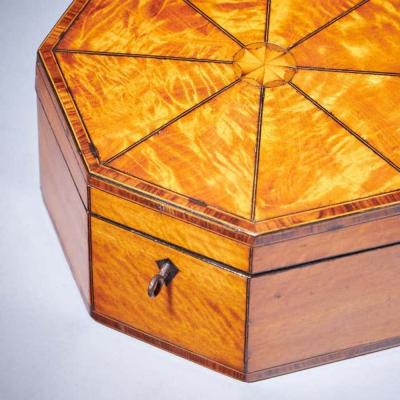 A Fine and Rare George III Octagonal Figured Satinwood Box C 1790