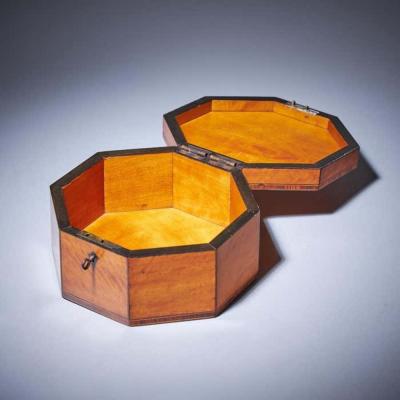 A Fine and Rare George III Octagonal Figured Satinwood Box C 1790