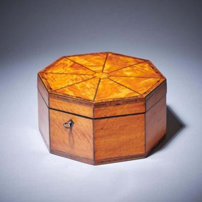 A Fine and Rare George III Octagonal Figured Satinwood Box C 1790
