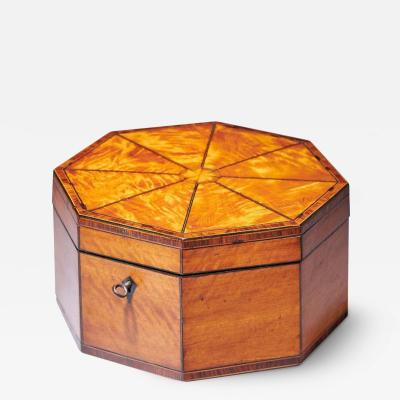 A Fine and Rare George III Octagonal Figured Satinwood Box C 1790