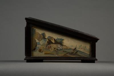 A Fine and Rare Slope Front Silkwork and Watercolor Decorated Writing Box