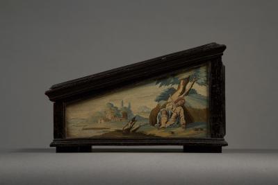 A Fine and Rare Slope Front Silkwork and Watercolor Decorated Writing Box