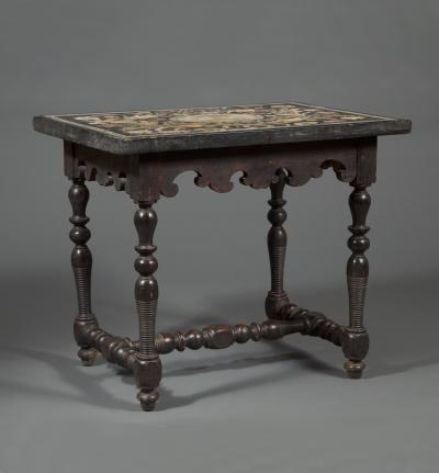 A Floral Late Baroque Scagliola Center Table Of Rare Small Scale