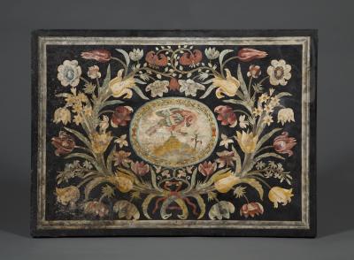 A Floral Late Baroque Scagliola Center Table Of Rare Small Scale