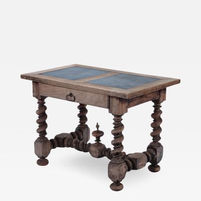 A French Antique Stone top walnut table with twisted legs C 1880