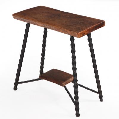 A French Brutalist style Elm and Iron Console Occasional Table C 1950 